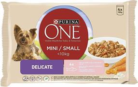 PURINA ONE MINI DELICATE MULTIPACK 4X100G CON SALMONE IN SALSA -