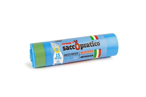 VIROSAC SACCOPRATICO 50X60 CM 30 LT 15 PZ AZZURRO LDPE