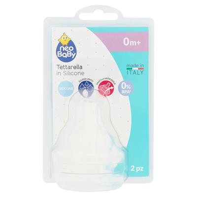 NEO BABY TETTARELLA COLLO LARGO SILICONE - FLUSSO LENTO 2 PZ